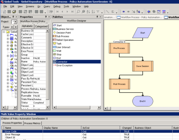 Siebel Tools workflow editor