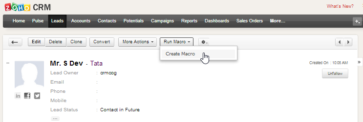 Automate simple tasks using Macro in Zoho CRM