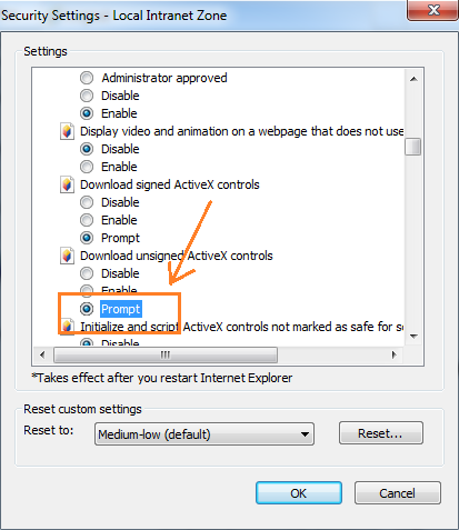 siebel internet explorer activex security settings