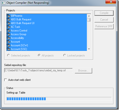 siebel tools srf compilation takes time