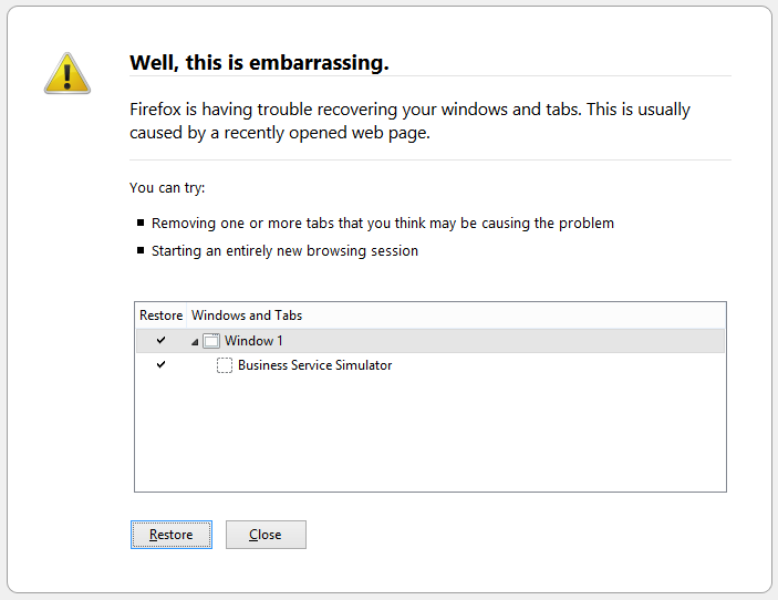 Firefox browser session error