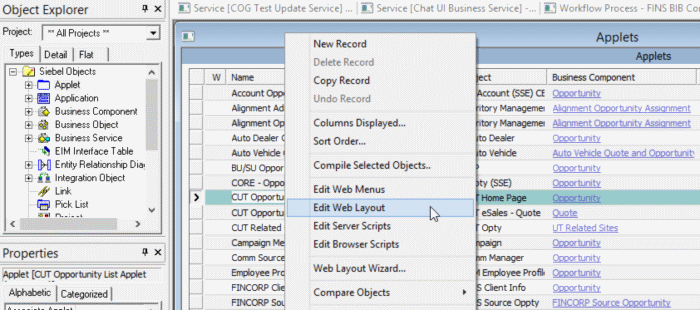 Edit Web layout error in Siebel tools