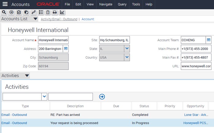 email outbound activity in siebel