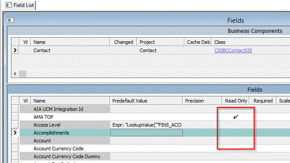 read-only field in Siebel tools