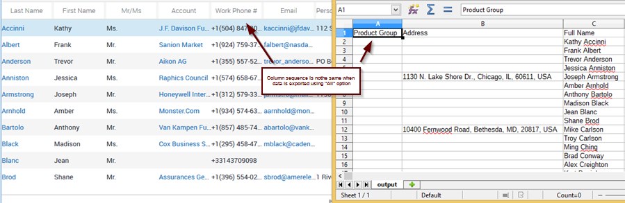 rearrange columns in All export from Siebel