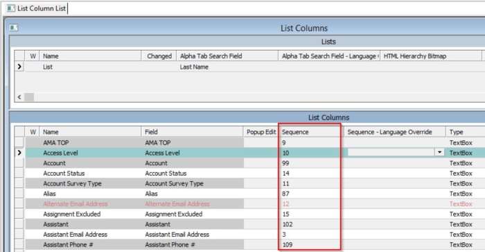 sequence in list applet