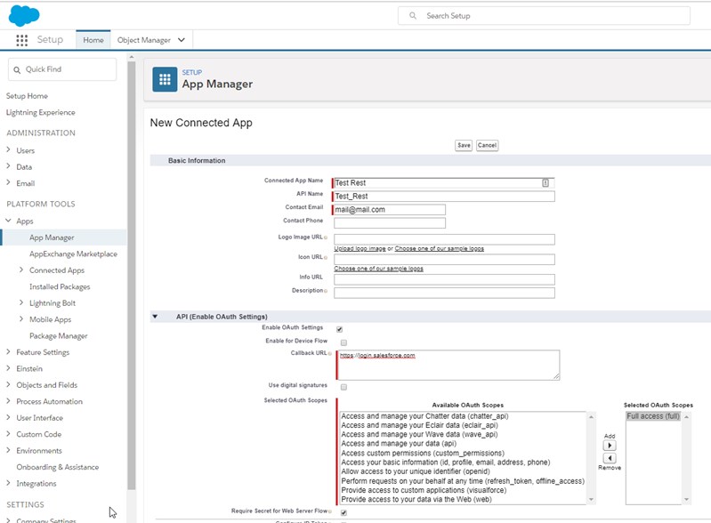 salesforce connected app configuration